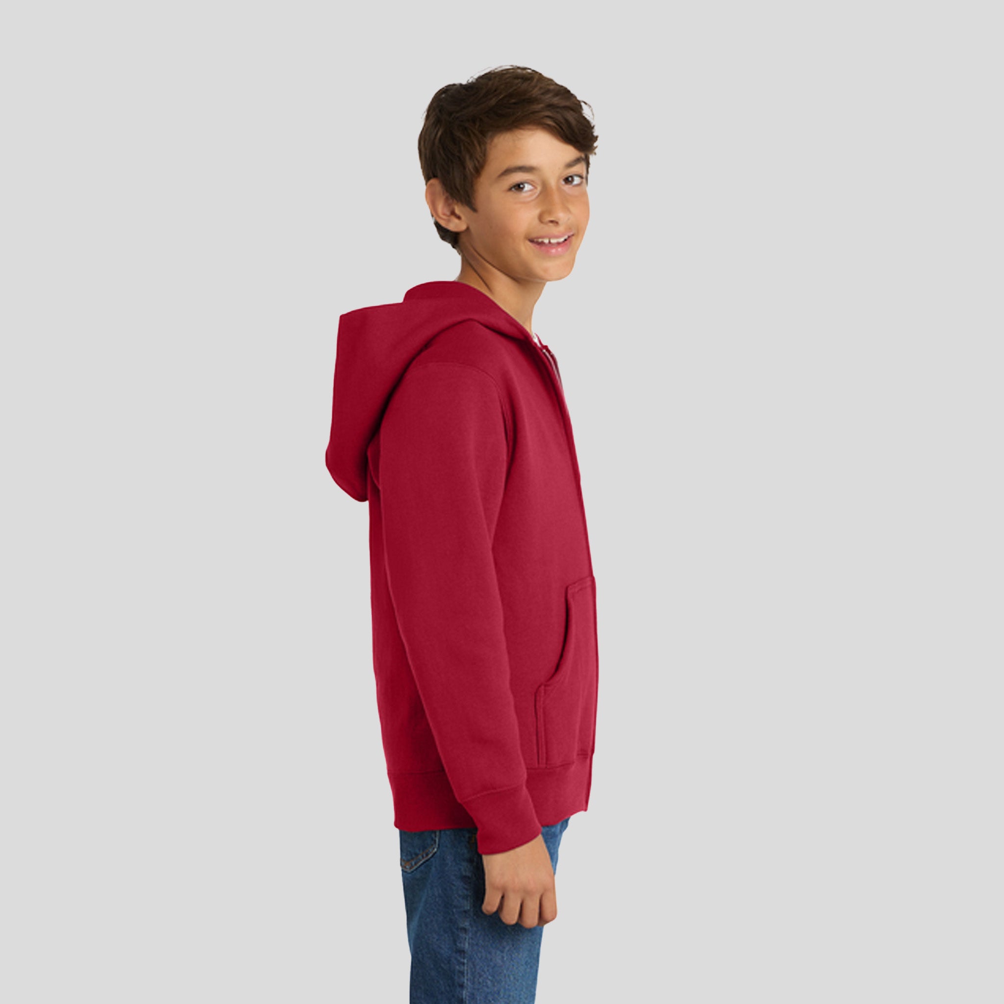 Youth Core Fleece Full-Zip Hooded Sweatshirt | Red