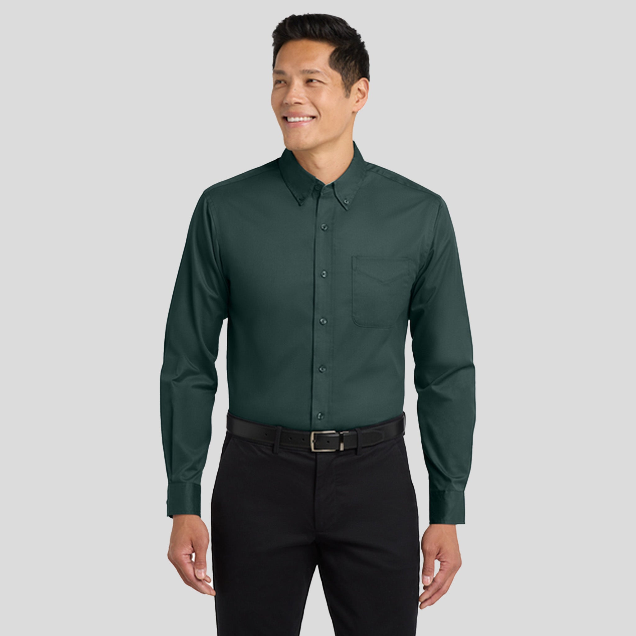 Long Sleeve Easy Care Shirt | Dark Green/Navy