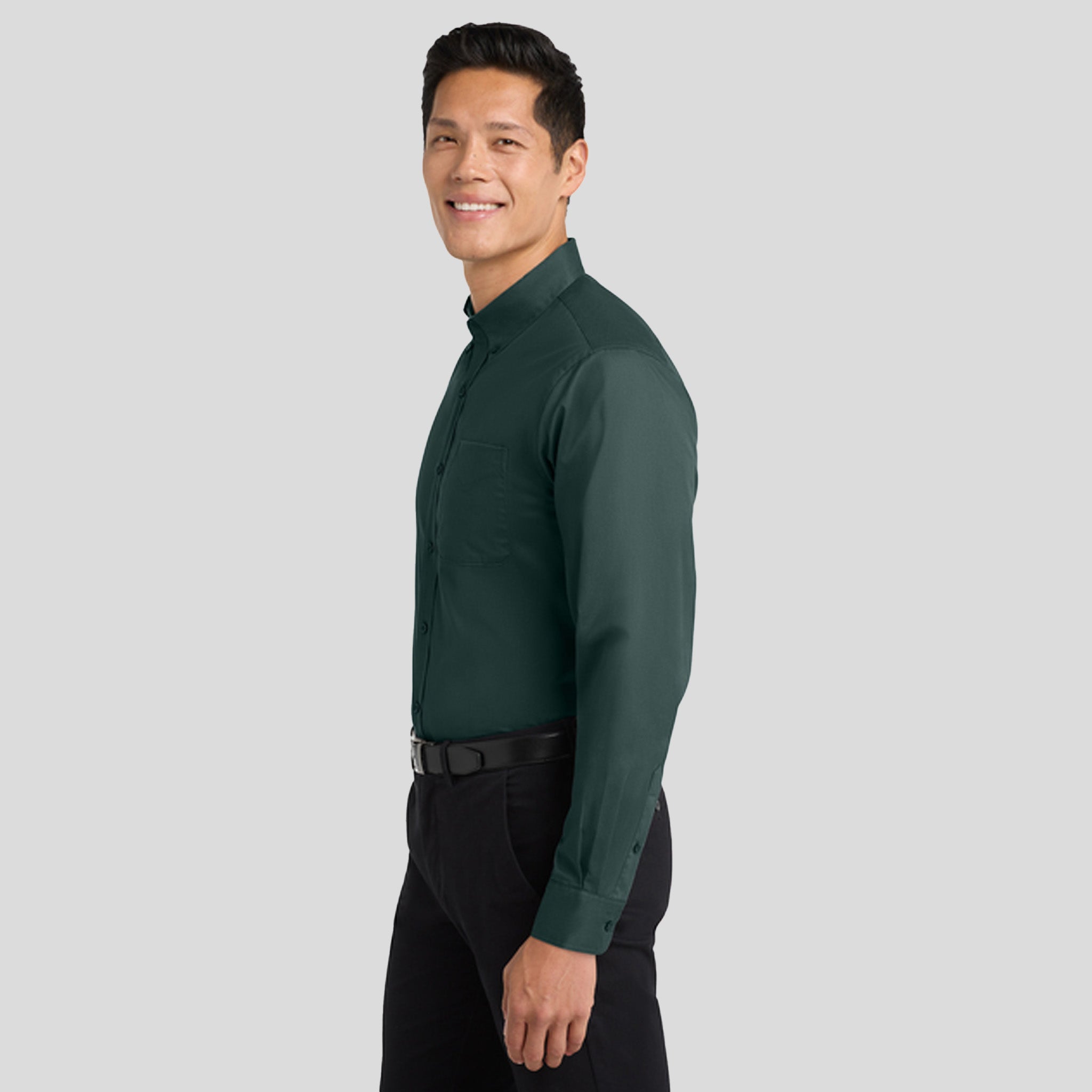 Long Sleeve Easy Care Shirt | Dark Green/Navy
