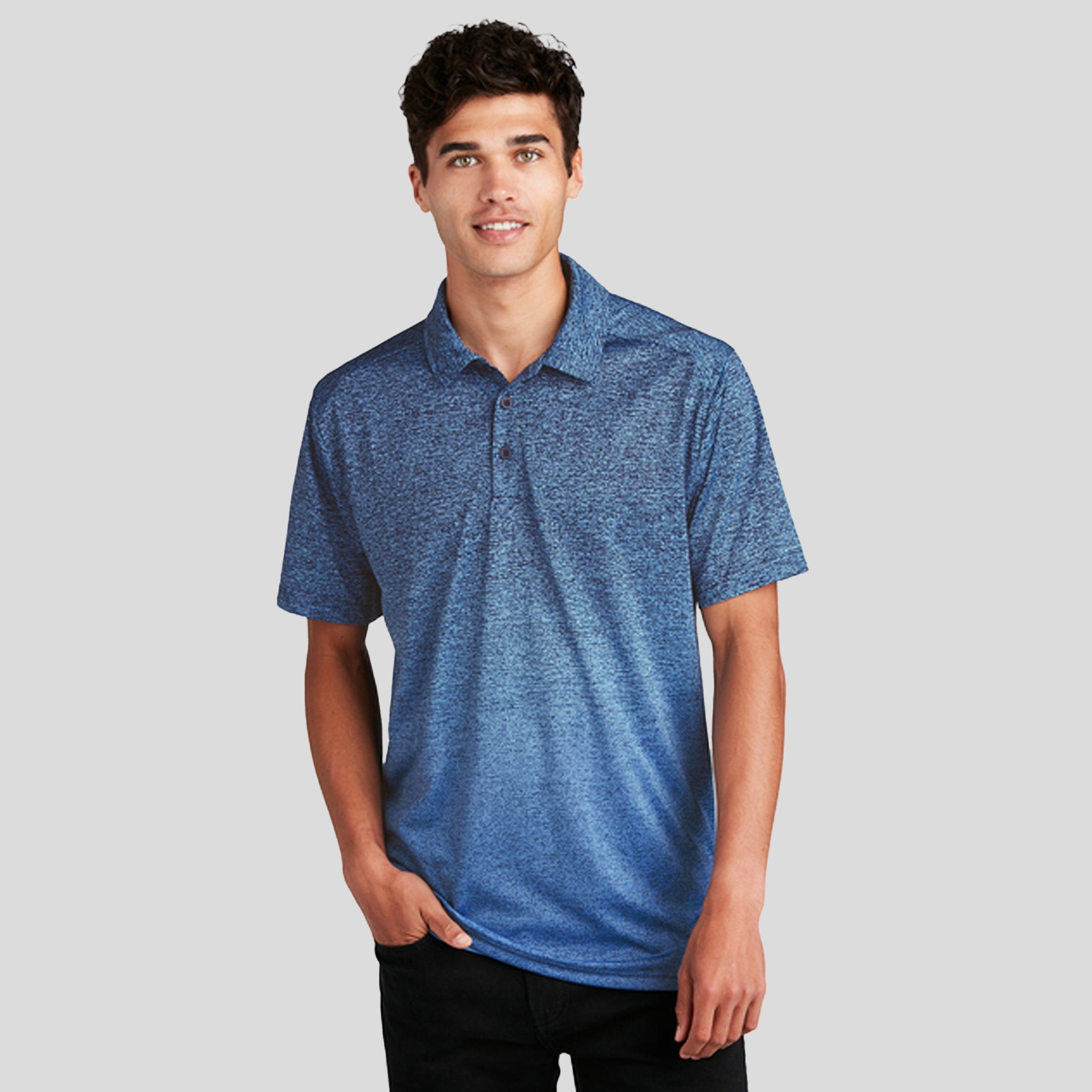 Ombre Heather Polo | Carolina Blue/True Navy