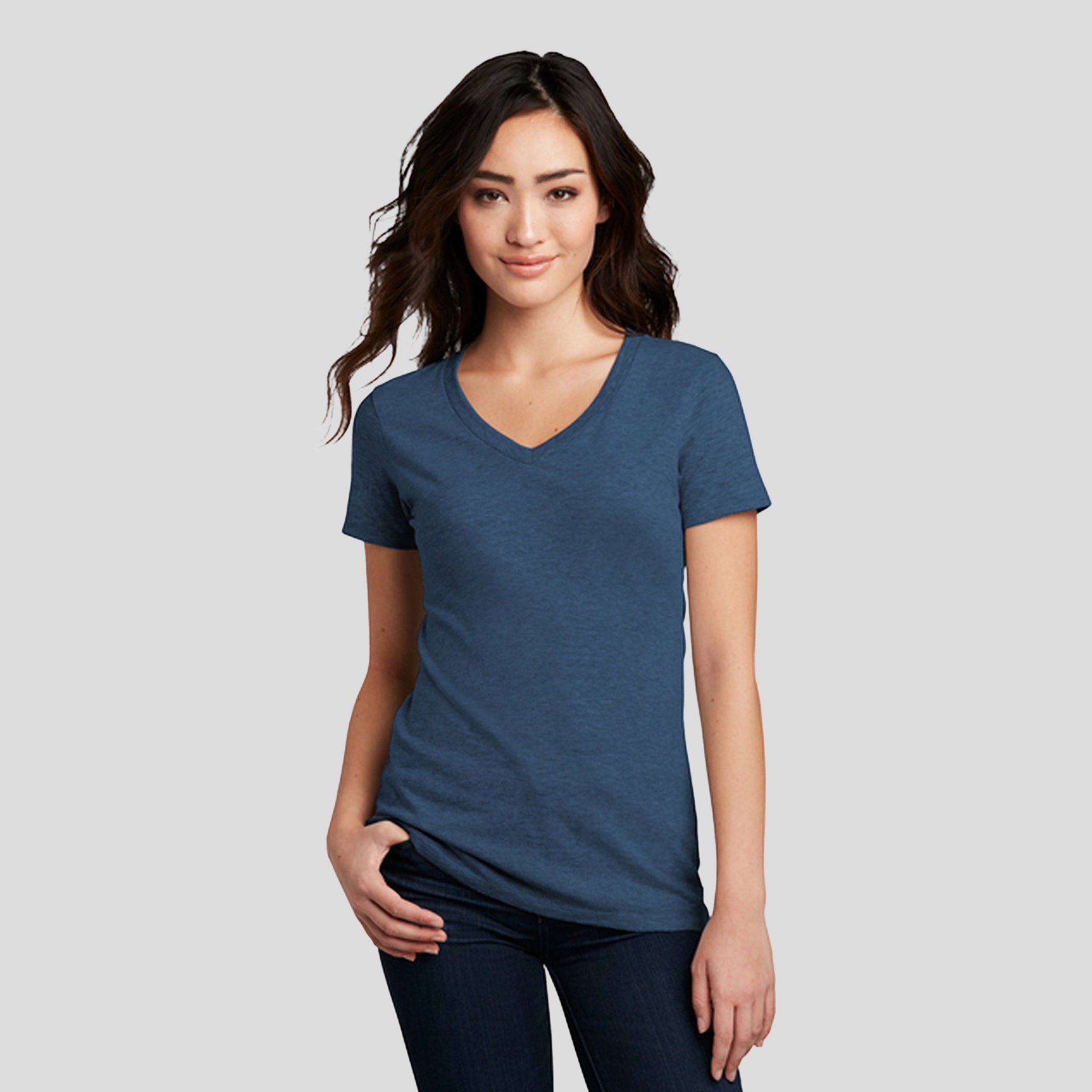 Women’s Perfect Blend® CVC V-Neck Tee | Deep Royal Fleck