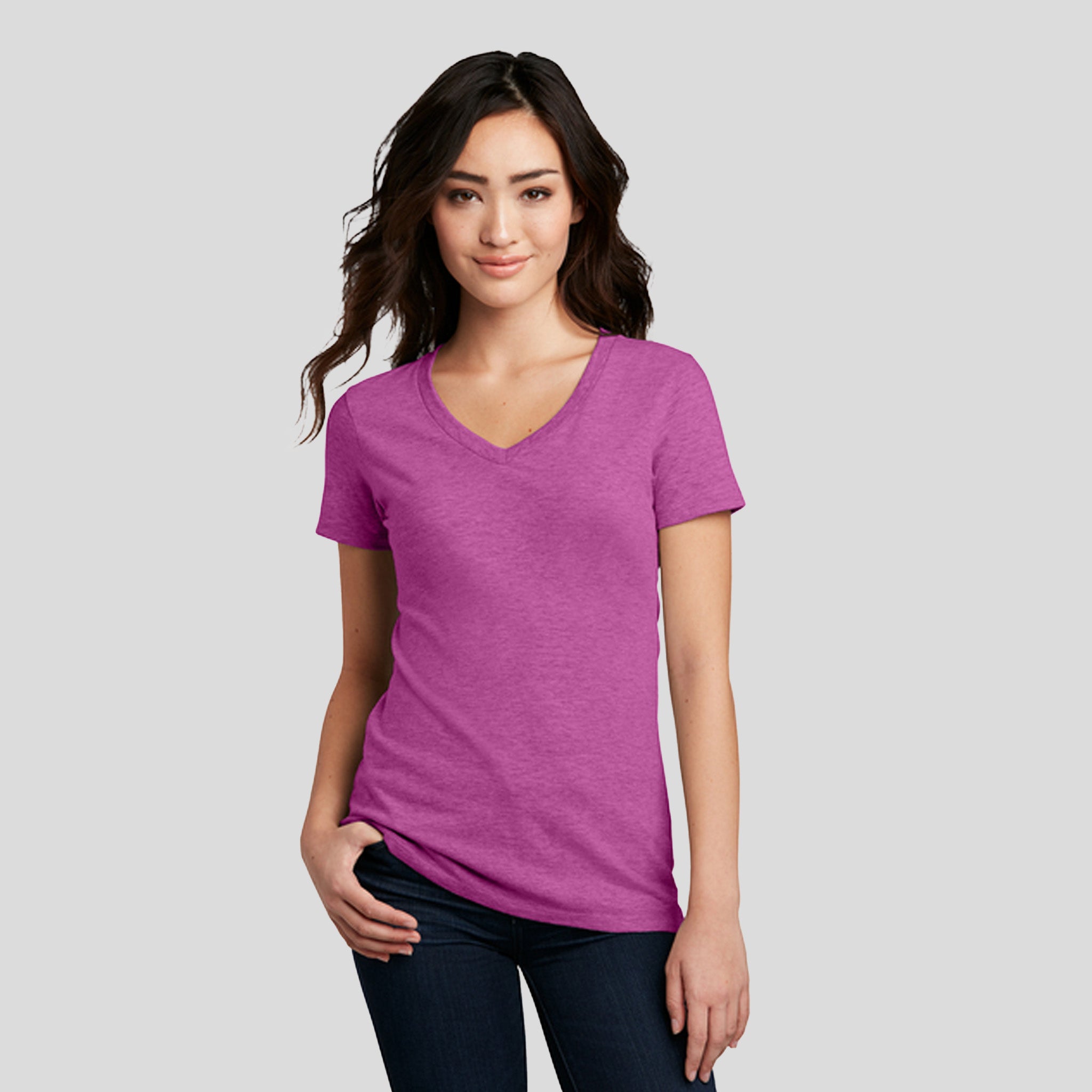 Women’s Perfect Blend® CVC V-Neck Tee | Heathered Pink Raspberry