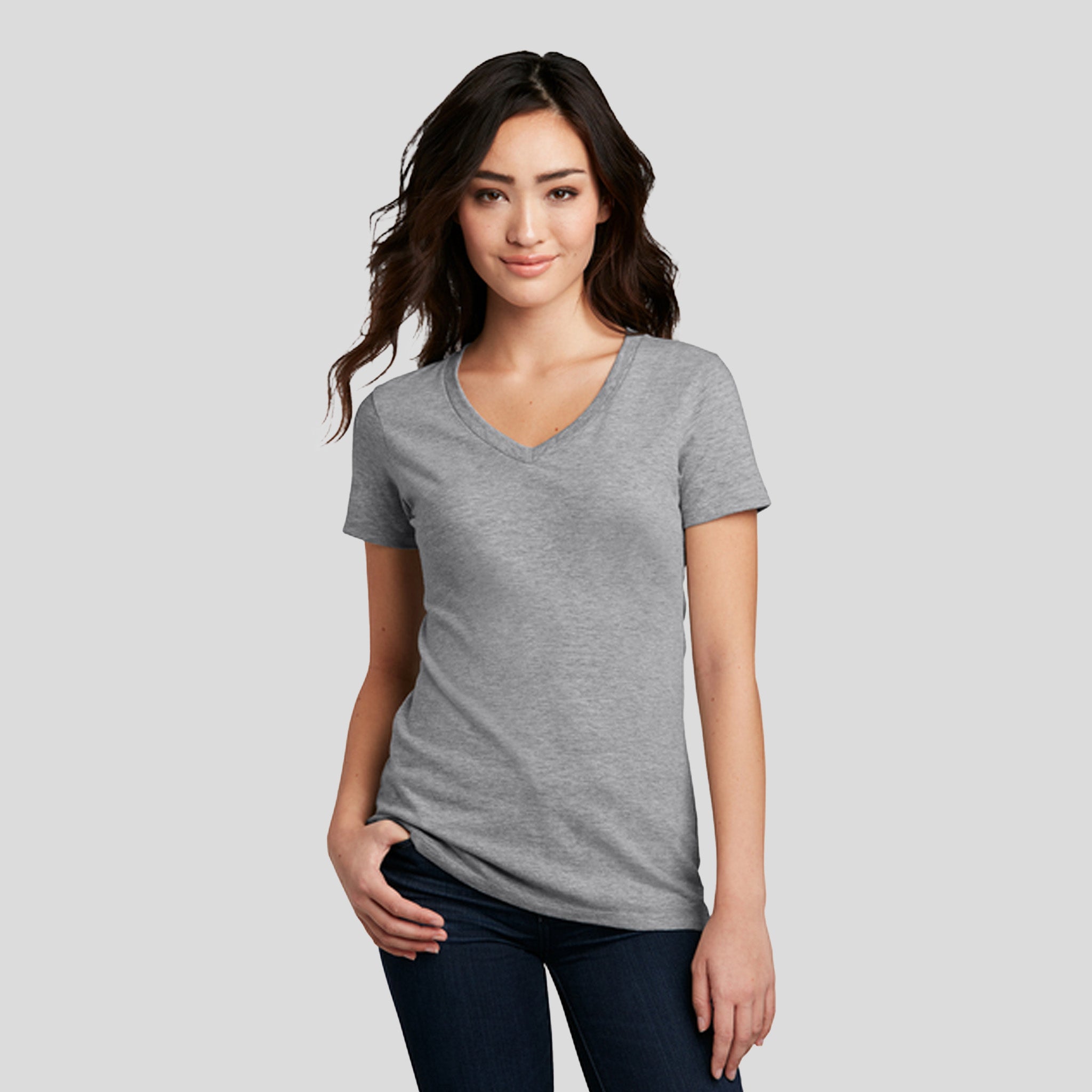 Women’s Perfect Blend® CVC V-Neck Tee | Light Heather Grey
