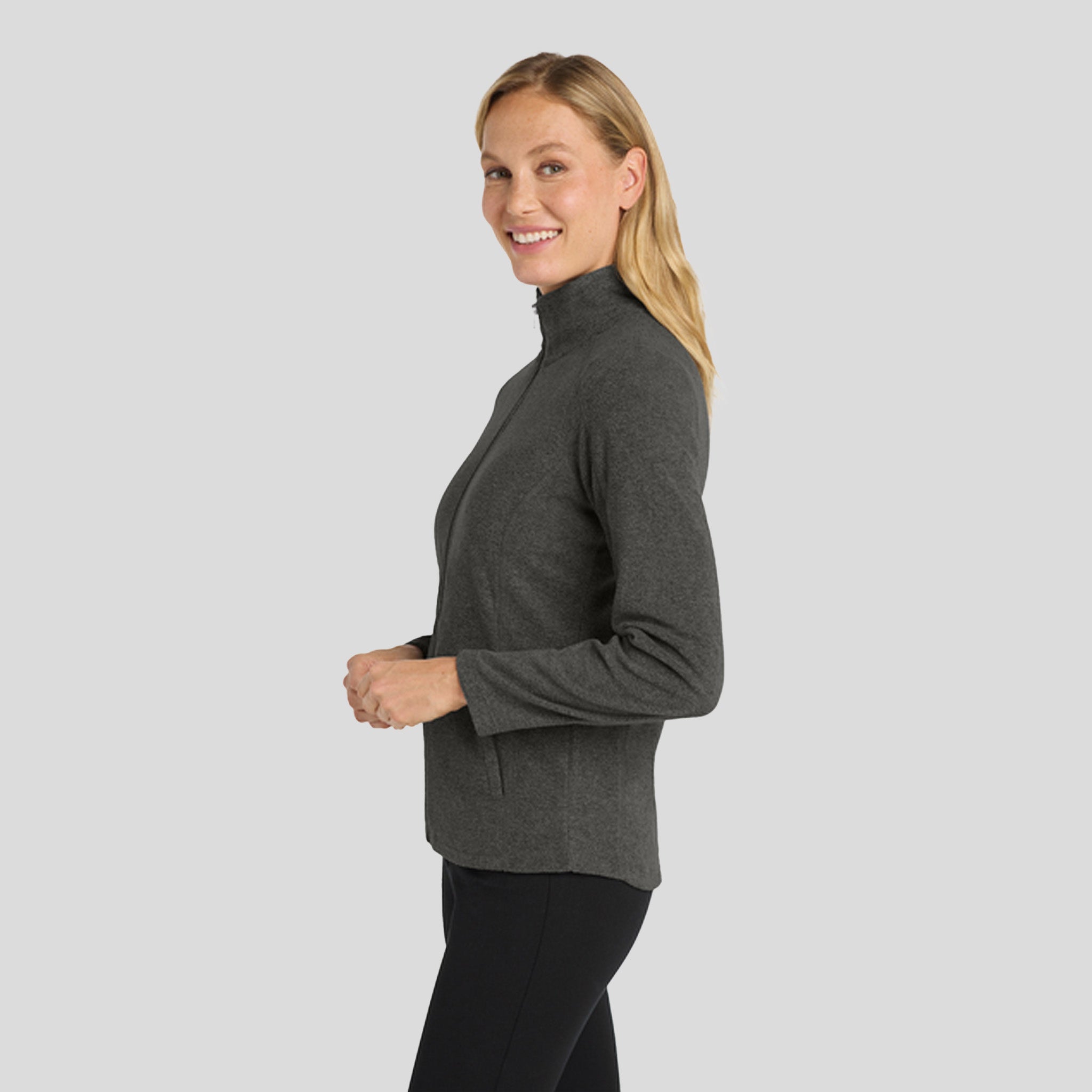 Women's Heather Microfleece Full-Zip Jacket | Black Charcoal Heather