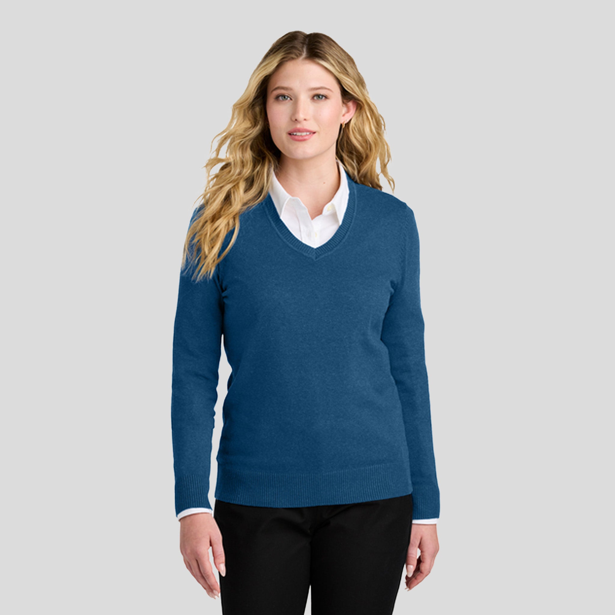 Women’s Easy Care V-Neck Sweater | Aegean Blue Heather