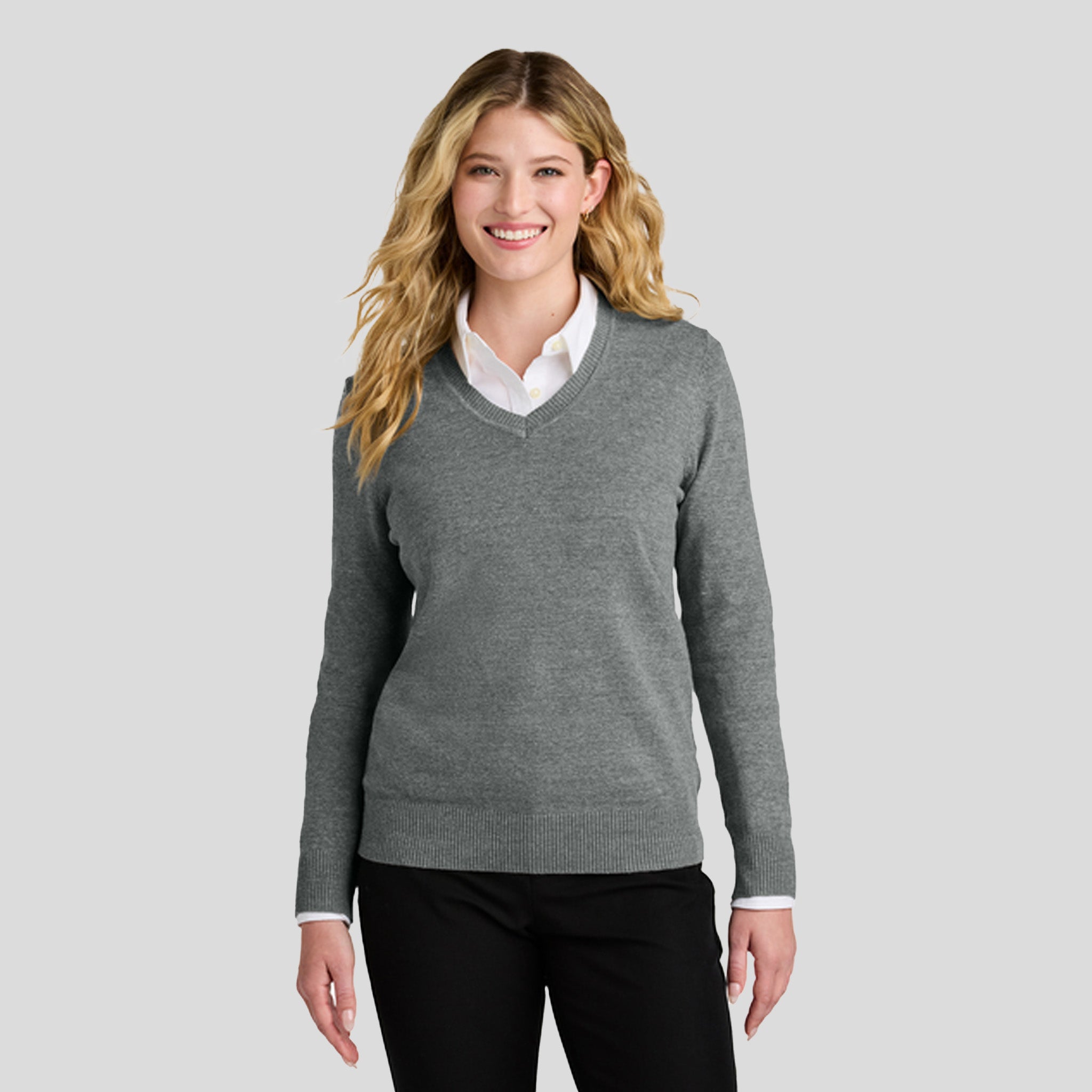 Women’s Easy Care V-Neck Sweater |  Medium Heather Grey