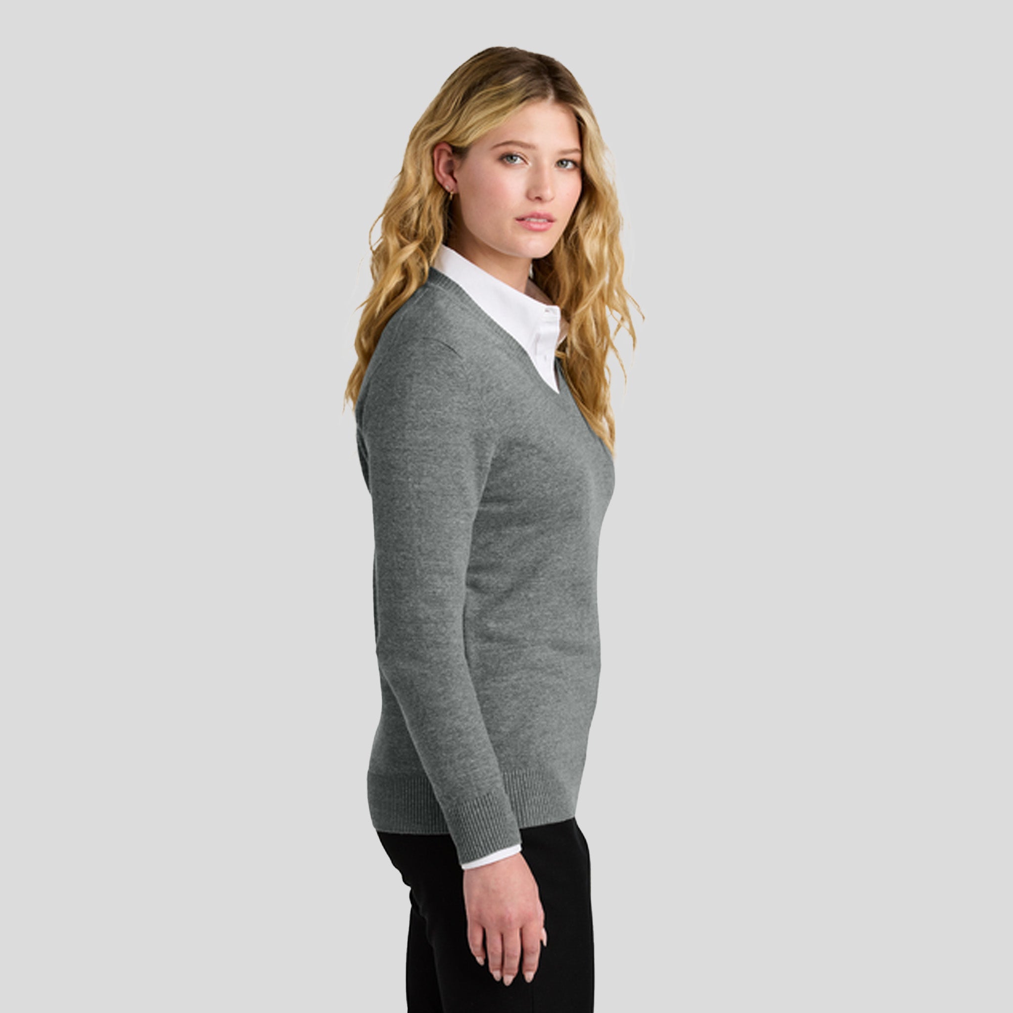 Women’s Easy Care V-Neck Sweater |  Medium Heather Grey